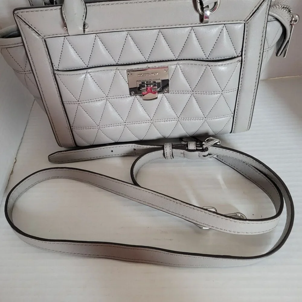 Michael Kors Vivianne Small Quilted Leather Satchel Bag Gray Women's Woman's